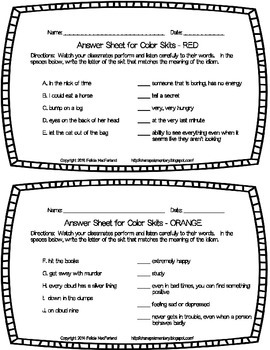 idiom grade worksheet 2nd for  Idioms  Skits Practice (Figurative Out Act It