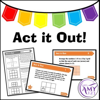 Preview of Act it Out! Problem Solving Task Cards, PowerPoint and Worksheet