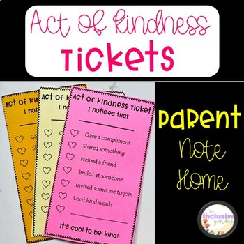 Preview of Act of Kindness Tickets Parent Note Home