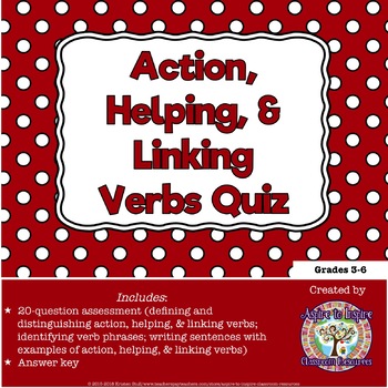 Preview of Action, Helping, & Linking Verbs Quiz