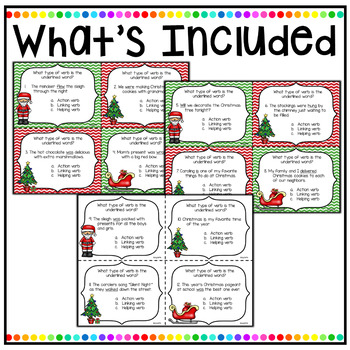 Action, Linking, & Helping Verbs Christmas Task Cards | Google ...