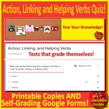 Preview of Action, Linking, & Helping Verbs Test - Print & SELF-GRADING GOOGLE Grammar Quiz