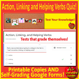 Action, Linking, & Helping Verbs Test - Print & SELF-GRADI