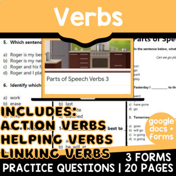 Preview of Action Linking Tenses Helping Verbs Worksheets and Forms Digital Resources