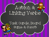 Action & Linking Verbs Task Cards, SCOOT, and Board Game