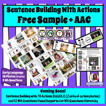 Preview of Action Verb Cards for Sentence Building SAMPLE with AAC