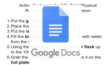 Preview of Action Sentences for ESL Lab Equipment Lesson
