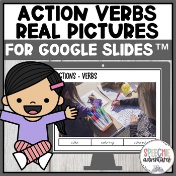 Preview of Action Verb Cards with Real Pictures for Google Slides™