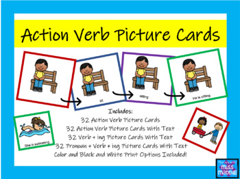 Preview of Action Verb Picture Cards, Verb + ing and Pronoun + Verb+ing Activity