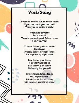 Preview of Action Verb Song Poster