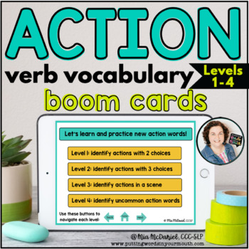 Preview of Action Verb Vocabulary Levels 1-4 | BOOM CARDS™