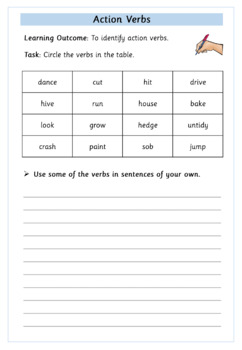 action verb worksheet by inspire and educate teachers pay teachers