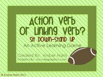 Preview of Action Verb or Linking Verb Sit Down Stand Up Active Learning Game