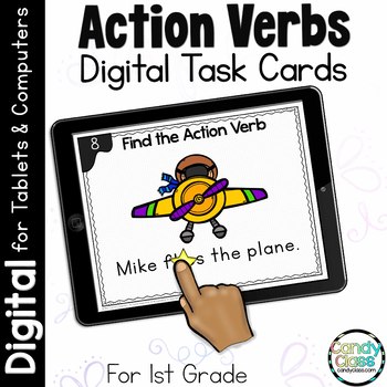 Preview of Action Verbs 1st Grade Activities Grammar Practice Review Google Slides Use