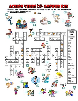 Action Verbs 2 Crossword Puzzle With Pictures Classroom Back To School