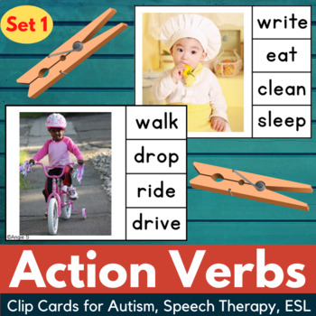 Preview of Action Verbs Clip Cards | Task Box for Special Education and ESL Set 1