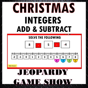 Preview of Christmas Integers Addition and Subtraction Jeopardy Game Math Activity