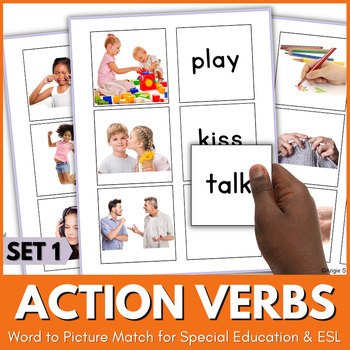 Preview of Action Verbs ESL Activity Word to Picture Match Speech Therapy Special Ed Set 1