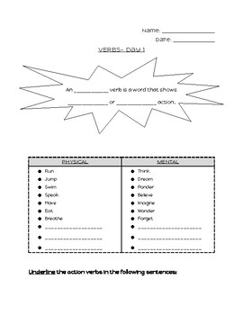 Preview of Action Verbs Guided Notes *editable*