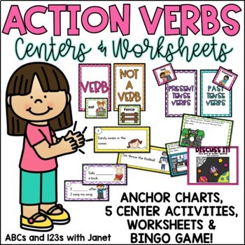 Preview of Action Verb Centers and Worksheets