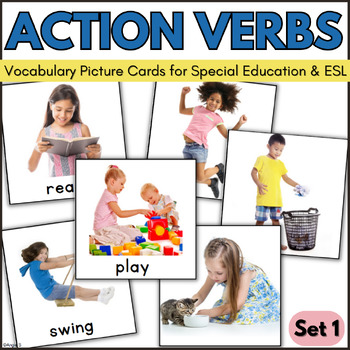 Preview of ACTION VERBS Flash Cards Speech Therapy ESL Vocabulary Sped Picture Autism Set 1