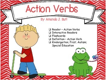 Preview of Action Verbs - Reader; Fill in Words; Flashcards; Kindergarten, first; Easel