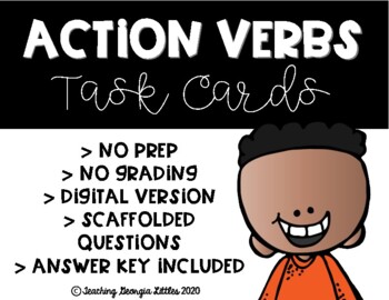 Preview of Distance Learning Action Verbs Task Cards (Digital and Print)