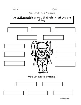Preview of Action Verbs-Verb Girl Graphic Organizer-Vocabulary list