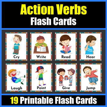 Action Verbs Vocabulary Flashcard for kids to learn Basic words ...