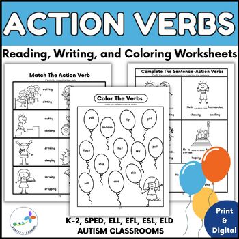 Preview of Action Verbs Worksheets - Parts Of Speech - Simple and Easy Grammar for SPED