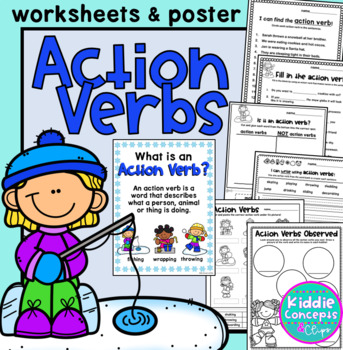 action verbs worksheets and sort cards winter theme by kiddie concepts