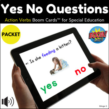 Preview of Action Verbs Yes No Questions BOOM CARDS™ Autism Toddler Activity Special Ed