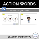 Action Words ID (Field of 3) & Label with Clip Art Boom Cards™