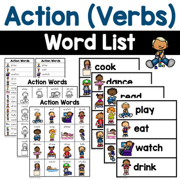 Preview of Action Words (verbs) - Writing Center Word Lists