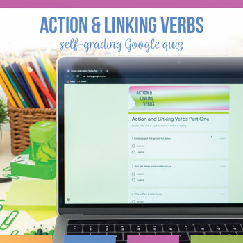 Preview of Action and Linking Verbs Quiz | Self-Grading Google Form for Verbs