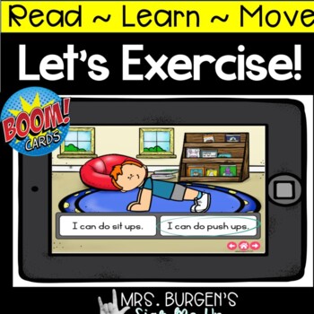 Preview of Action verbs  Boom Cards™  Let's Exercise  Distance Learning