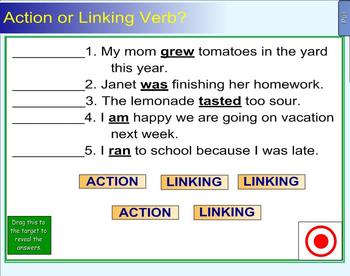 Preview of Action vs Linking Verb Exercise for Smartboard
