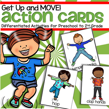 Preview of Actions Cards Set - Activities for Preschool to 2nd Grade - Get Up and MOVE!