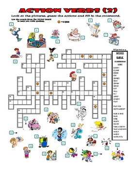 Action Verbs (2) - Crossword Puzzle with Pictures by Agamat | TpT