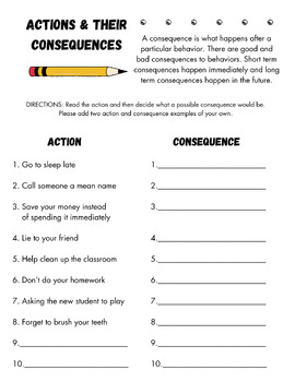 Preview of Actions and Consequences - Behavioral Management