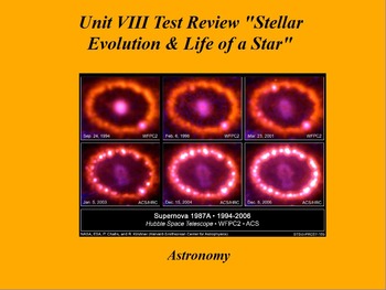 Preview of ActivInspire Unit VIII Test Review "Stellar Evolution and Life of a Star"
