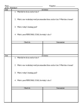 Activator Summarizer Template (Do Now, Warm Up, Bell Ringer) FOR RETENTION