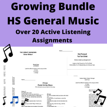 Preview of Active Listening Assignments for High School General Music - Growing Bundle
