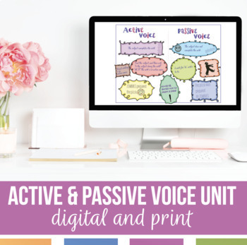 Preview of Active & Passive Voice Bundle Sort, Presentation, Notes, Worksheets, Task Cards