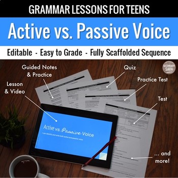 Preview of Active & Passive Voice Unit: Grammar Lesson, Quiz, Test, & More