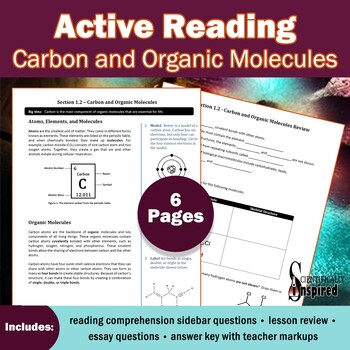 Preview of Active Reading: Carbon and Organic Molecules - Textbook Series (Ch1) w/ PDF form