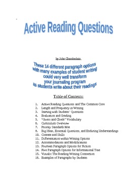 Preview of Active Reading Questions for Journaling about Literature and Informational Text