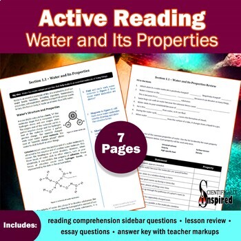 Preview of Active Reading: Water and Its Properties - Textbook Series (Ch1) w/ PDF form