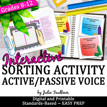 Preview of Active and Passive Voice Verbs Grammar Sorting Game, Traditional & Digital