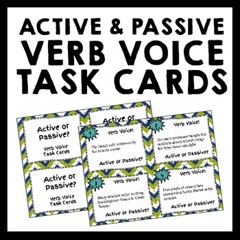 Preview of Active and Passive Verb Voice Task Cards - Grades 5-8 - Set of 32 Cards
